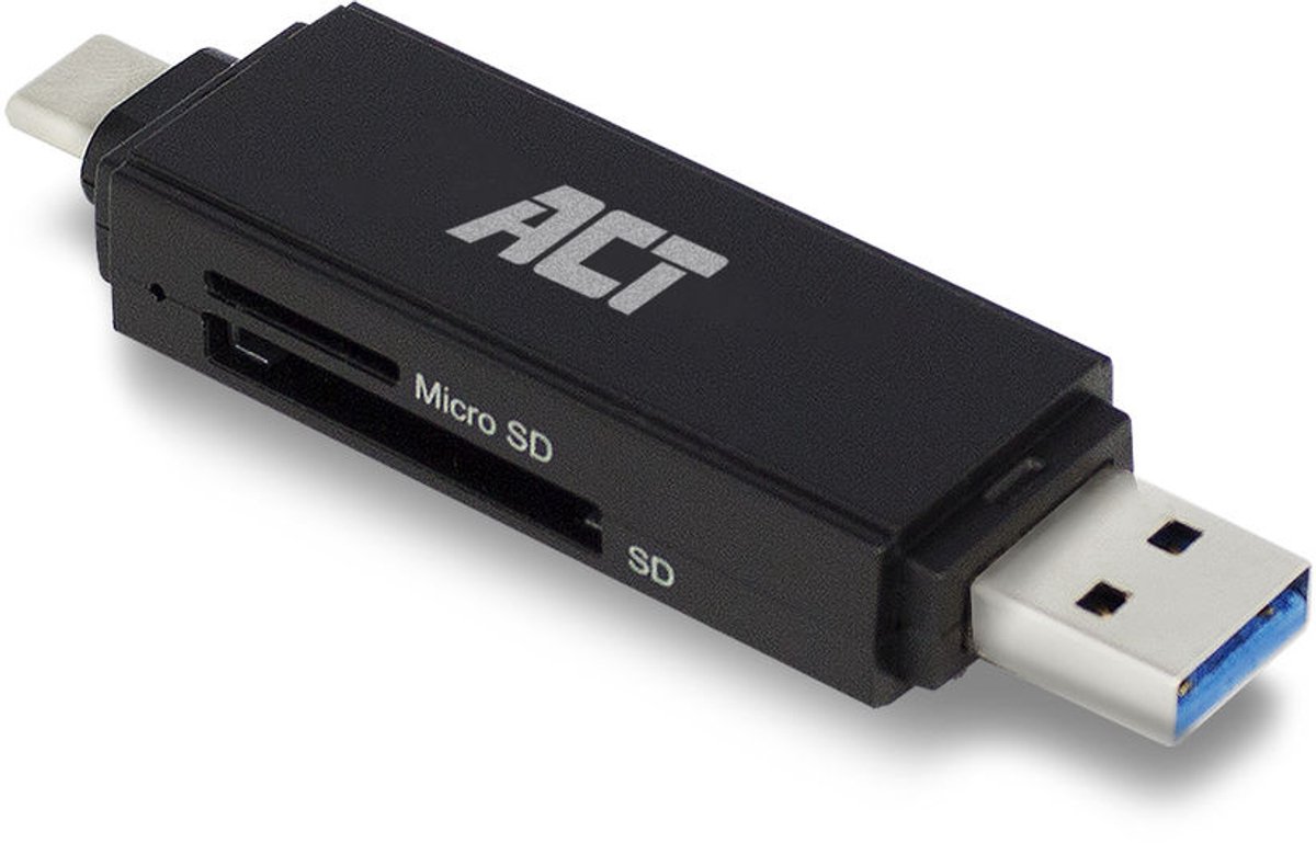 ACT USB Cardreader met USB-C/USB-A connector en 2 kaartsleuven voor (Micro) SD/TF/MMC USB3.0
