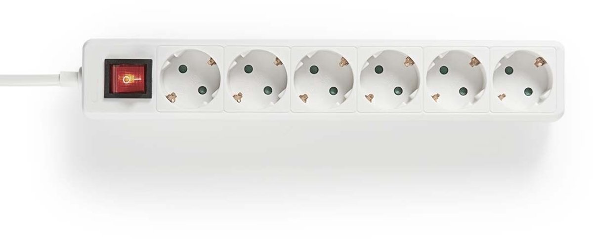 Nedis Stekkerdoos - Randaarde stekker / Type F (CEE 7/7) - 6-wegs - 1.50 m - 3680 W - 16 A - Aan/uit knop - Wit