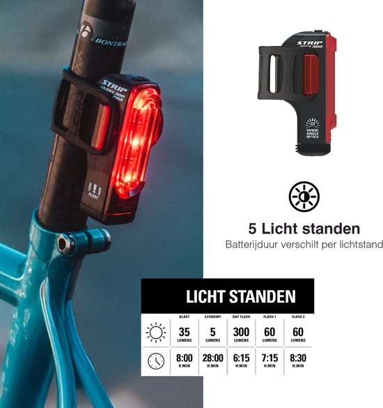 Lezyne Strip Drive Pro 300+ Rear - Achterlicht Fiets - Fietsverlichting USB-C Oplaadbaar - Fietslamp Achter - Veiligheidslampje - 80 branduren - Zwart van Lezyne — afbeelding 5