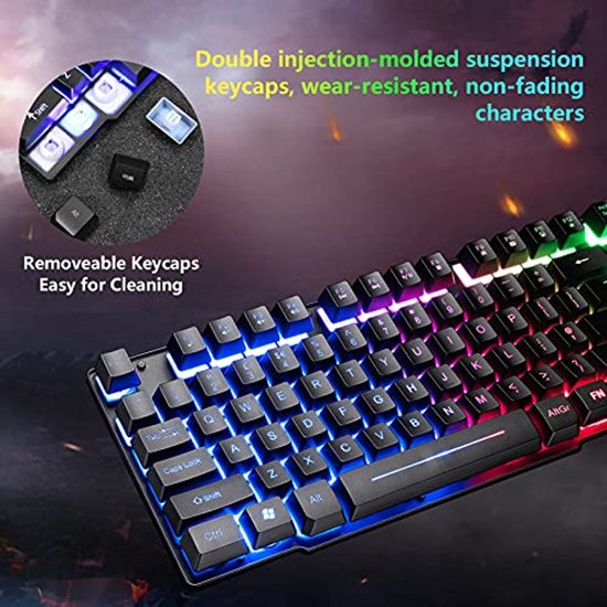 T60 Bekabeld Gamingtoetsenbord en Muis Set, Mini 60% Compact Mechanisch Toetsenbord 62 Toetsen, 19 Regenboog LED-licht, UK Layout 6400 DPI PS4 Gaming Muis Muismat voor PC, Mac - Blue Switch/Zwart T60 Bekabeld Gamingtoetsenbord en Muis Set, Mini 60% Compact Mechanisch Toetsenbord 62 Toetsen, 19 Regenboog LED-licht, UK Layout 6400 DPI PS4 Gaming Muis Muismat voor PC, Mac - Blue Switch/Zwart