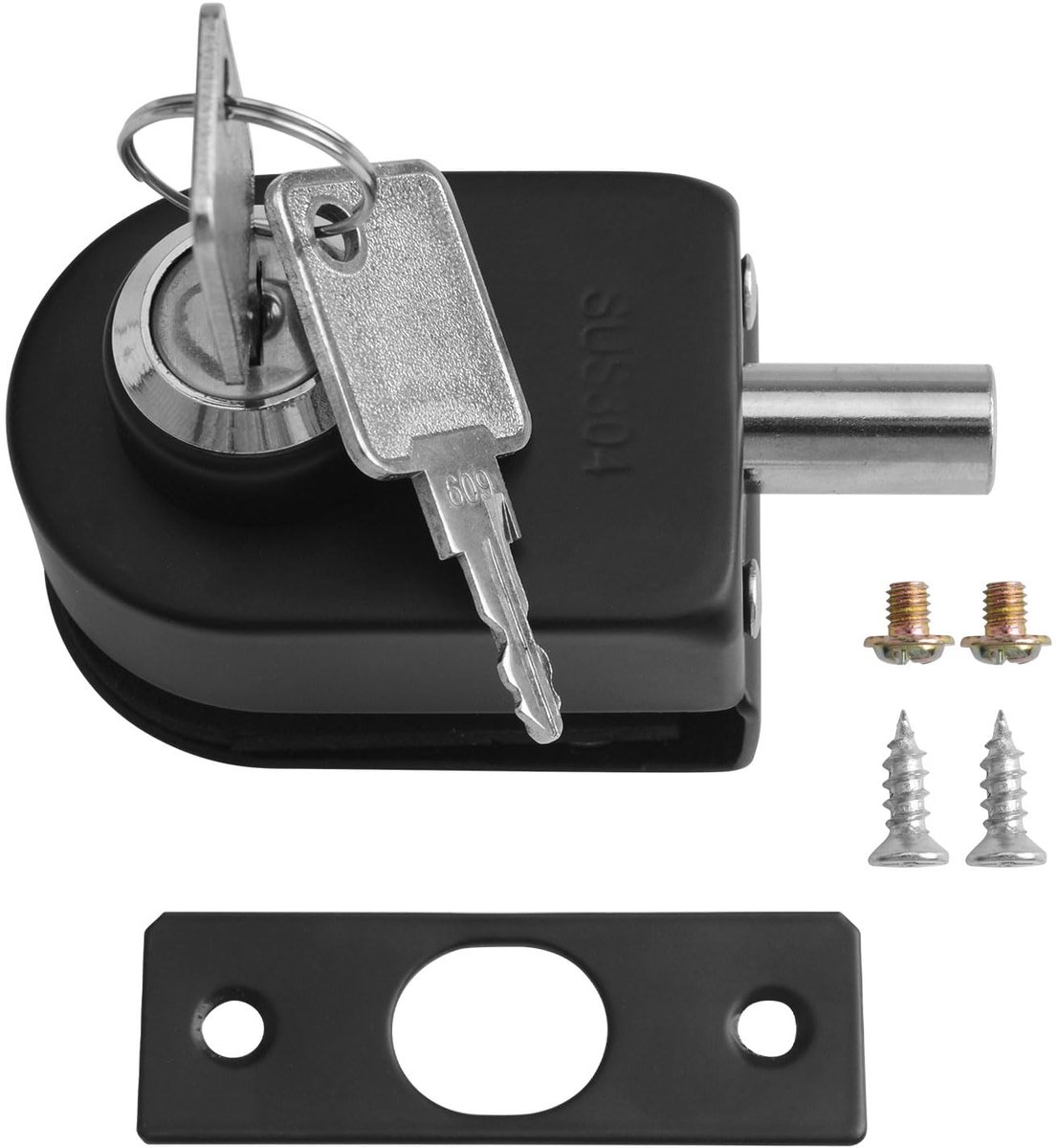 Glass Door Lock, Black Glass Door Lock, Frameless Glass Door Lock with Keys, Drilling on Glass, Suitable for 10-12mm Thick Glass