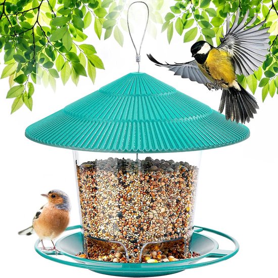 Mangeoire à Graines pour Oiseaux pour l'Extérieur - Mangeoire Suspendue pour Jardin avec Grande Capacité et Orifices d'Alimentation Multidirectionnels