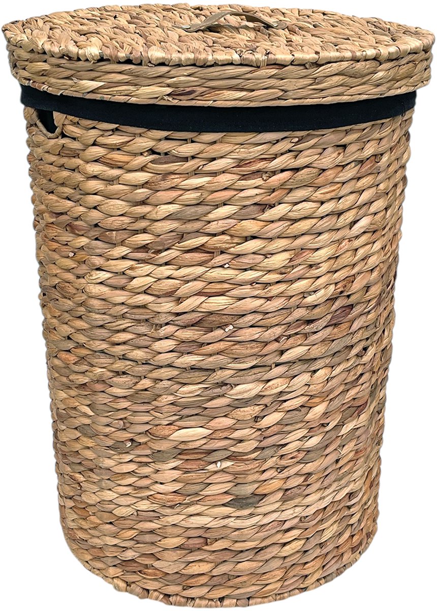 Lavandoux - Wasmand met Deksel - Waterhyacint - Naturel - M: Ø35 x H50 cm