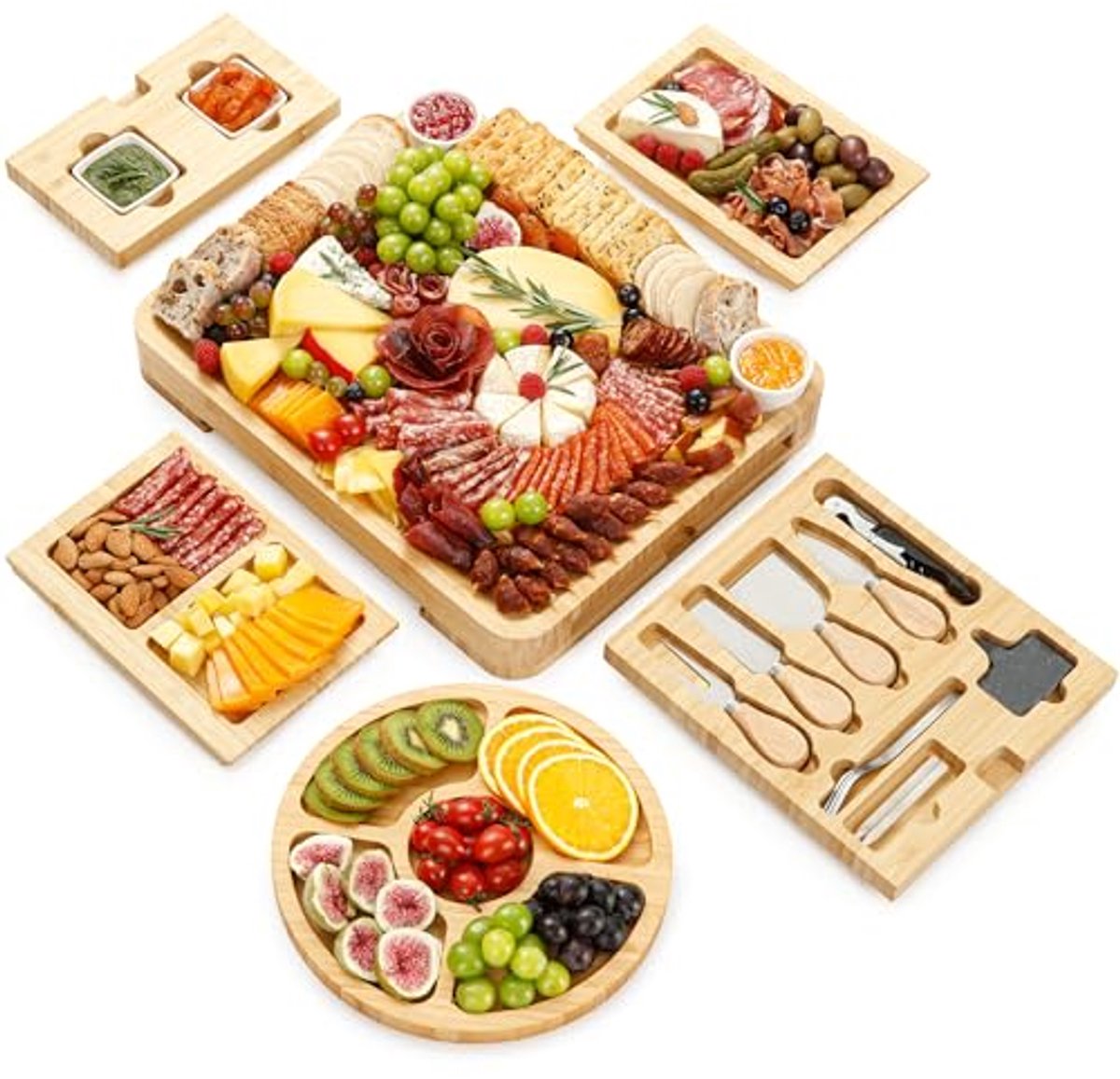 Deluxe Charcuterieplank Geschenkset - 23 Stuks, Bamboe - Ideaal voor Feestdagen en Cadeaus