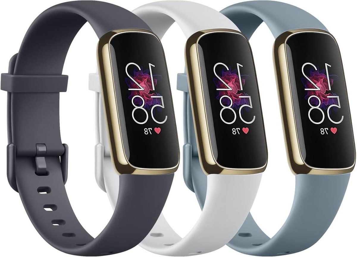 Allecto plus - Set van 3 siliconen armbanden voor dames en heren, zachte sportarmbanden, verstelbare reservebanden voor Fitbit Luxe (S, midnight/blauwgrijs/grijs)