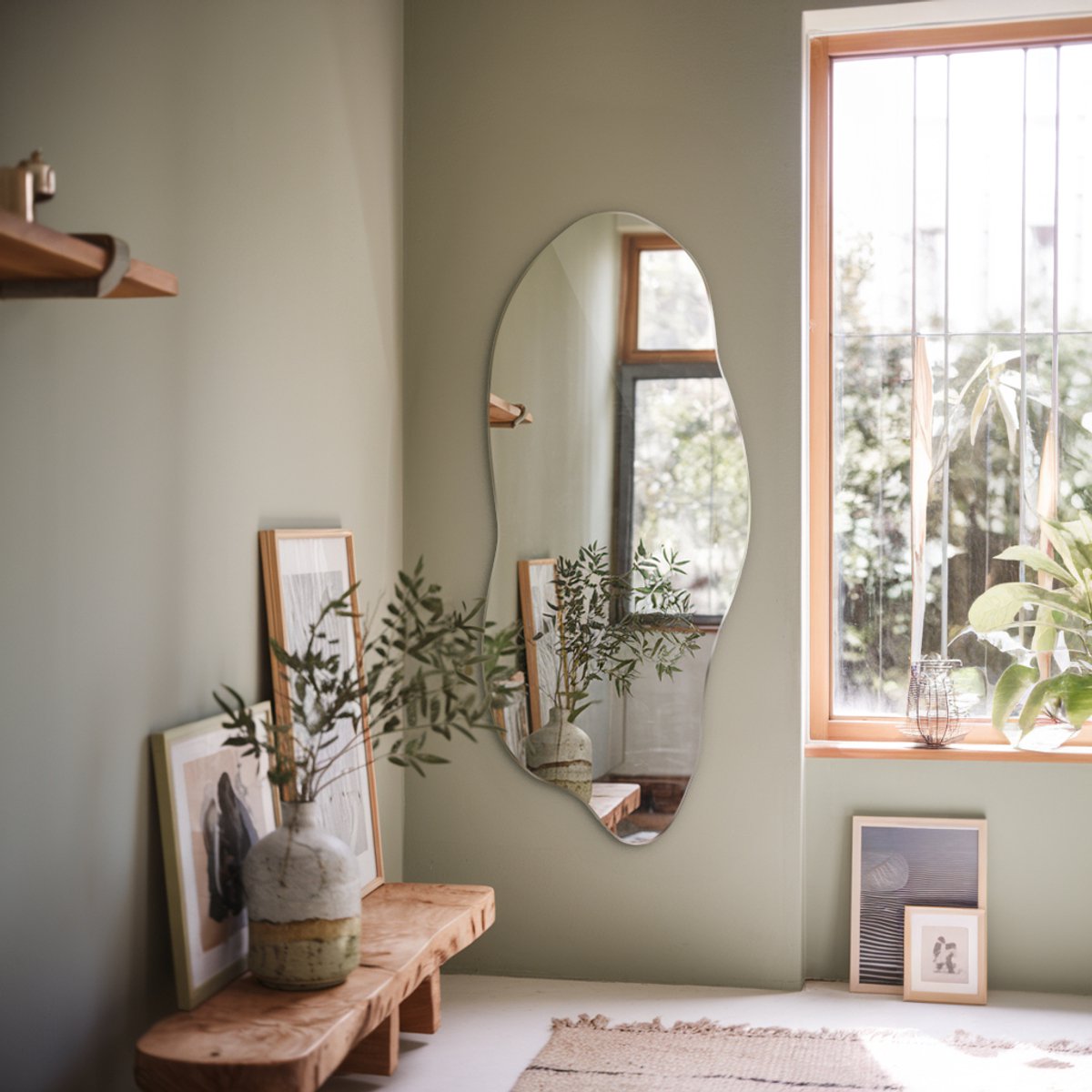 Coloray Organische Spiegel – Moderne Asymmetrische Wandspiegel van Hoogwaardig Glas, Elegant Design voor Woonkamer, Hal of Slaapkamer – Verkrijgbaar in 3 Maten - 45 cm x 100 cm Zwart