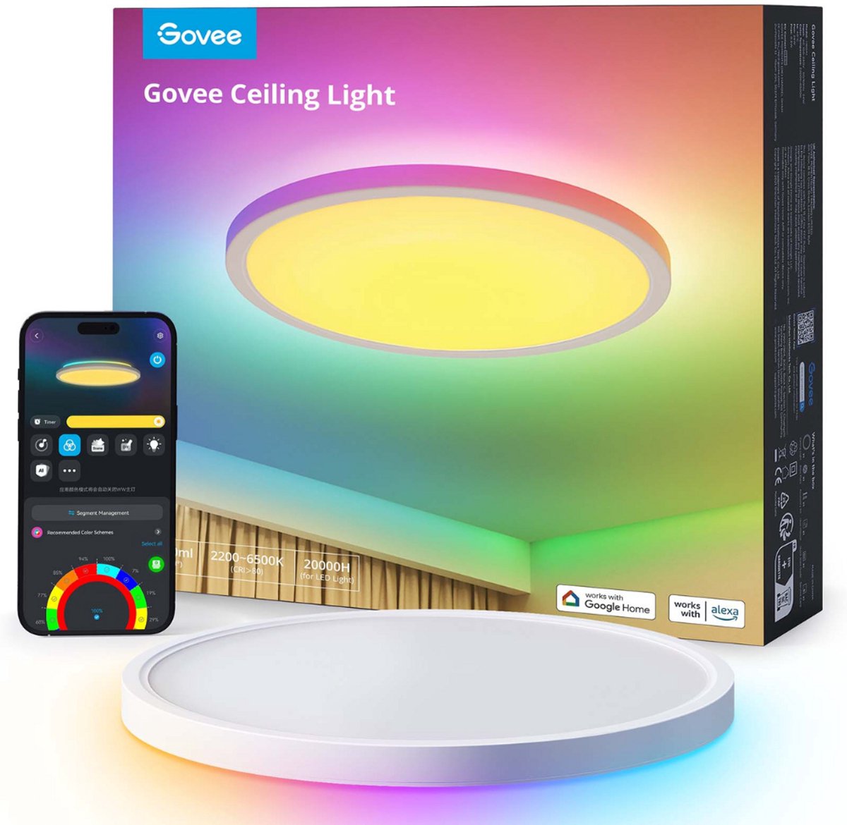 Govee slimme plafondlamp Matter RGBWW RGBIC - 12 inch - Ø 30 cm