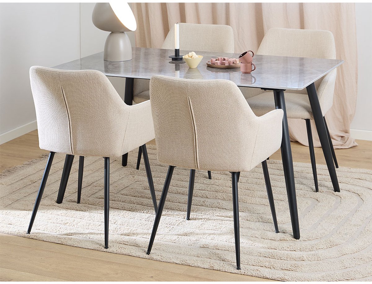 Wicklow eethoek tafel met 4 stoelen grijs, beige.