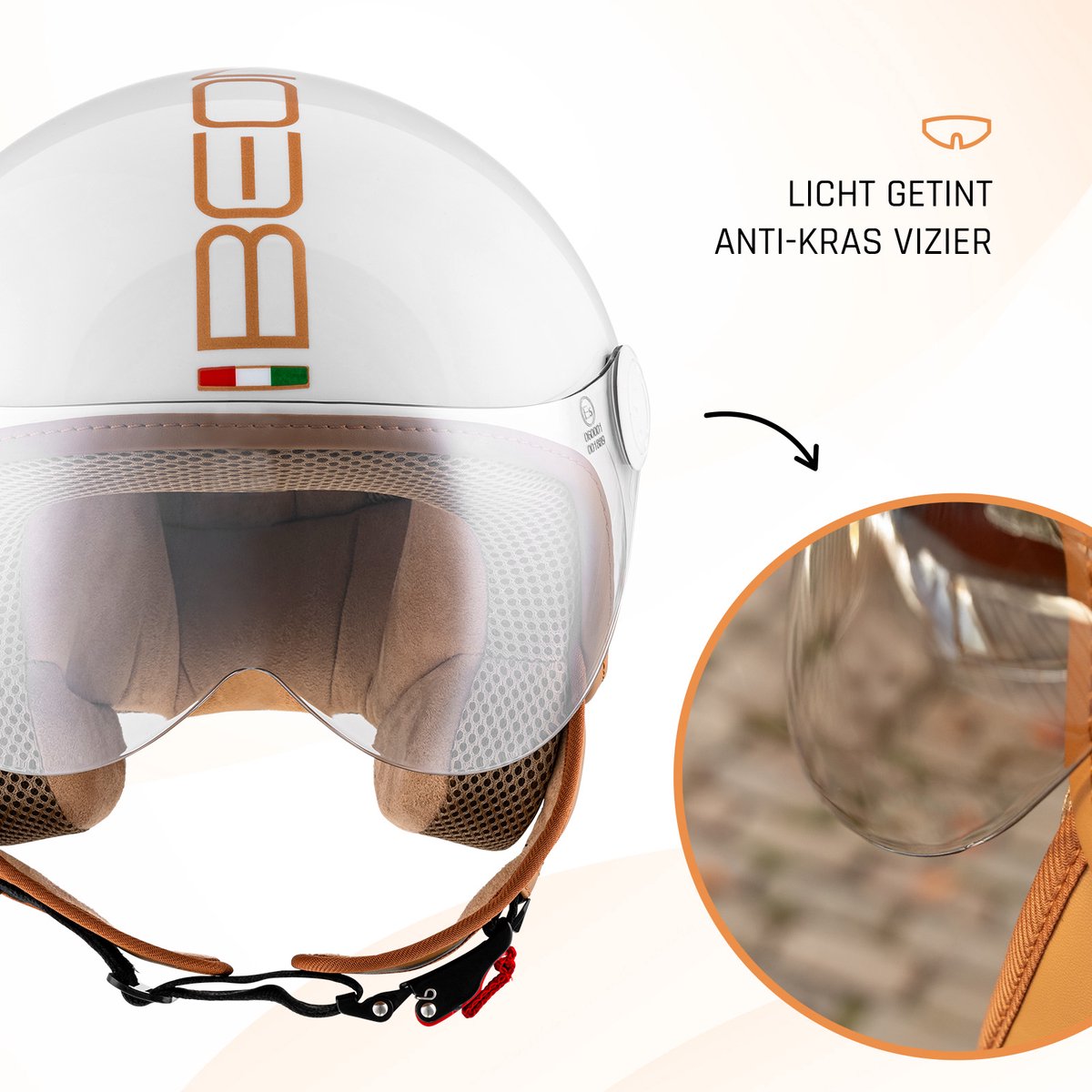 BEON Design Luxe Scooterhelm - M - Jethelm met Vizier - Motorhelm - Geschikt voor Vespa, Scooter, Brommer, Motor en Snorfiets - Wit – foto 4