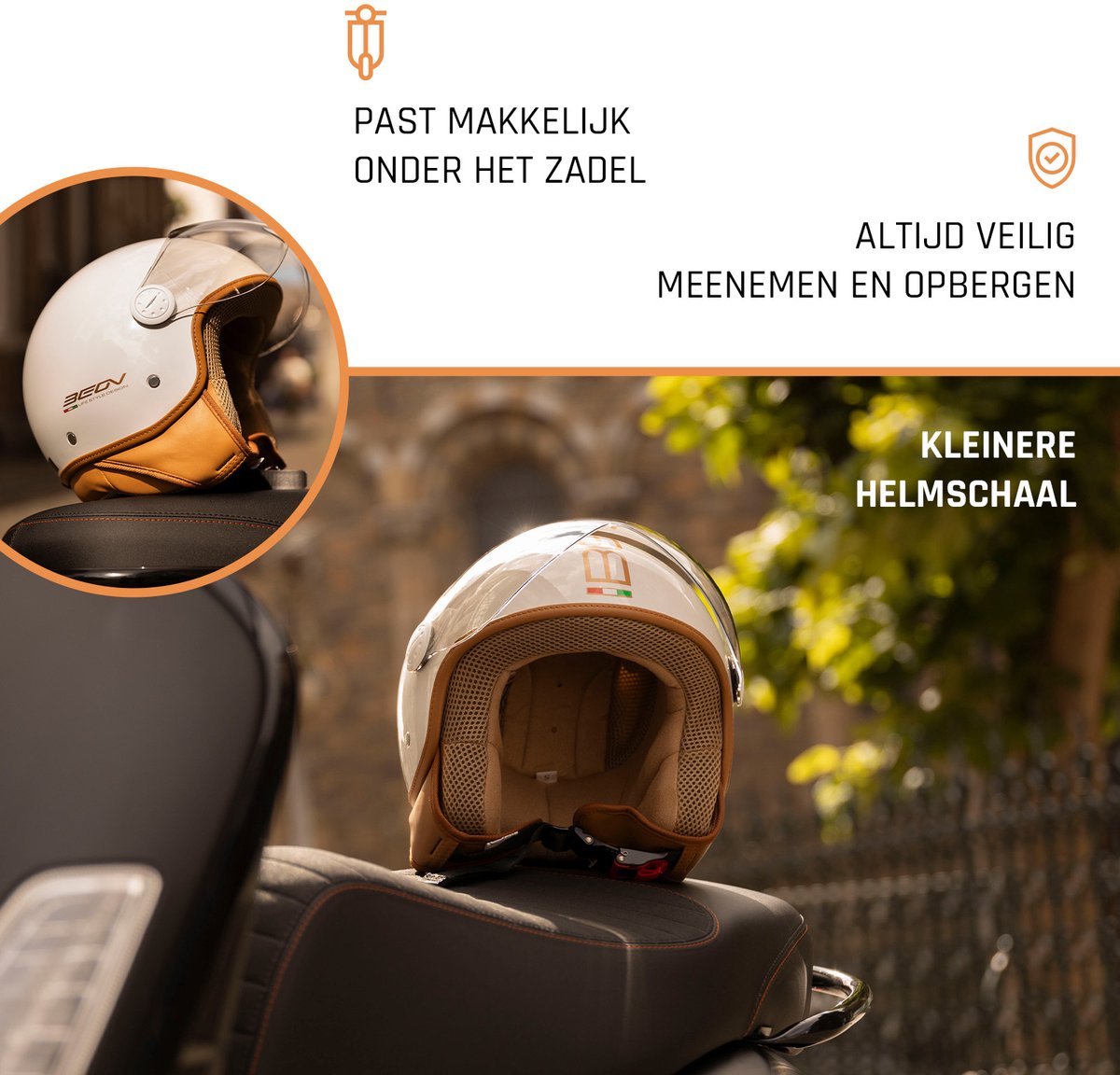 BEON Design Luxe Scooterhelm - M - Jethelm met Vizier - Motorhelm - Geschikt voor Vespa, Scooter, Brommer, Motor en Snorfiets - Wit – foto 5