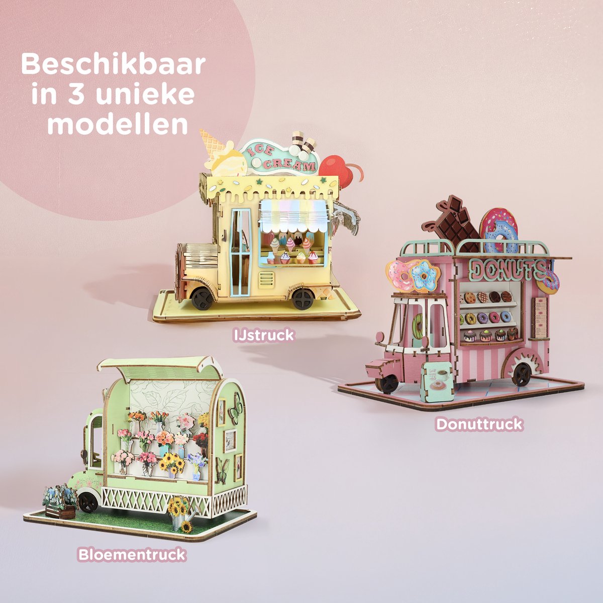 Crafts&Co Puzzle 3D En Bois – Chariot à Donut Miniature à Construire Et Décorer, Kit Créatif Pour Enfants Et Adultes