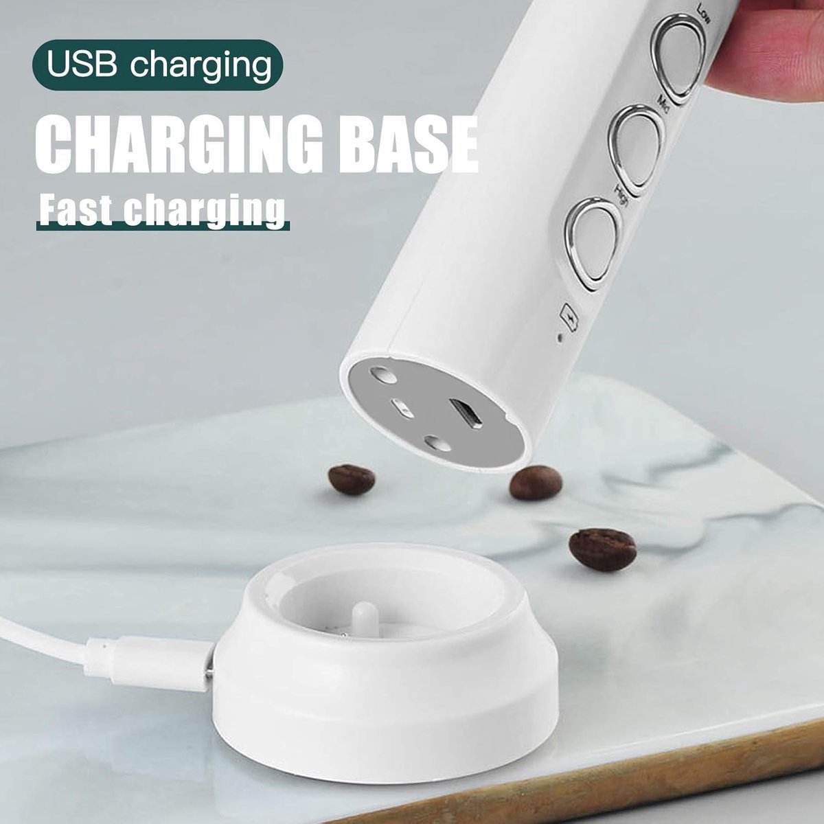 Melkopschuimer - Melkopschuimer elektrisch - Melkopschuimers - Melkopschuimer electrisch - USB oplaadbare melkopschuimer - 3-snelheden elektrische schuimmaker - Met roestvrijstalen garde - Voor koffie-cappuccino-latte-matcha-eiwitpoeder - Zwart — cadeau in Kookcadeaus - foto 4