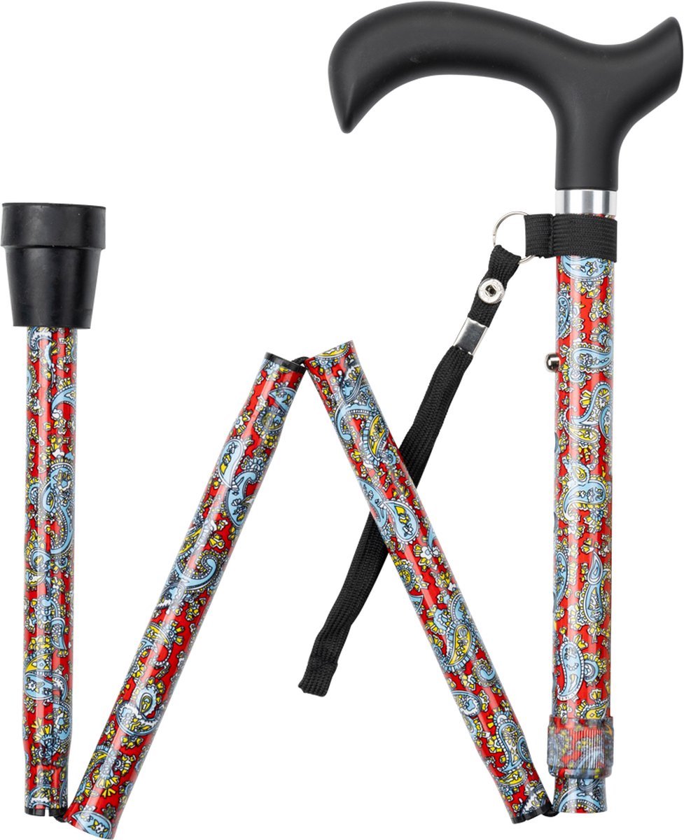 Wandelstok opvouwbaar Paisley met ergonomisch comfort handvat en polsbandje - Loopstok - Verstelbaar 82 - 94 cm - Lichtgewicht