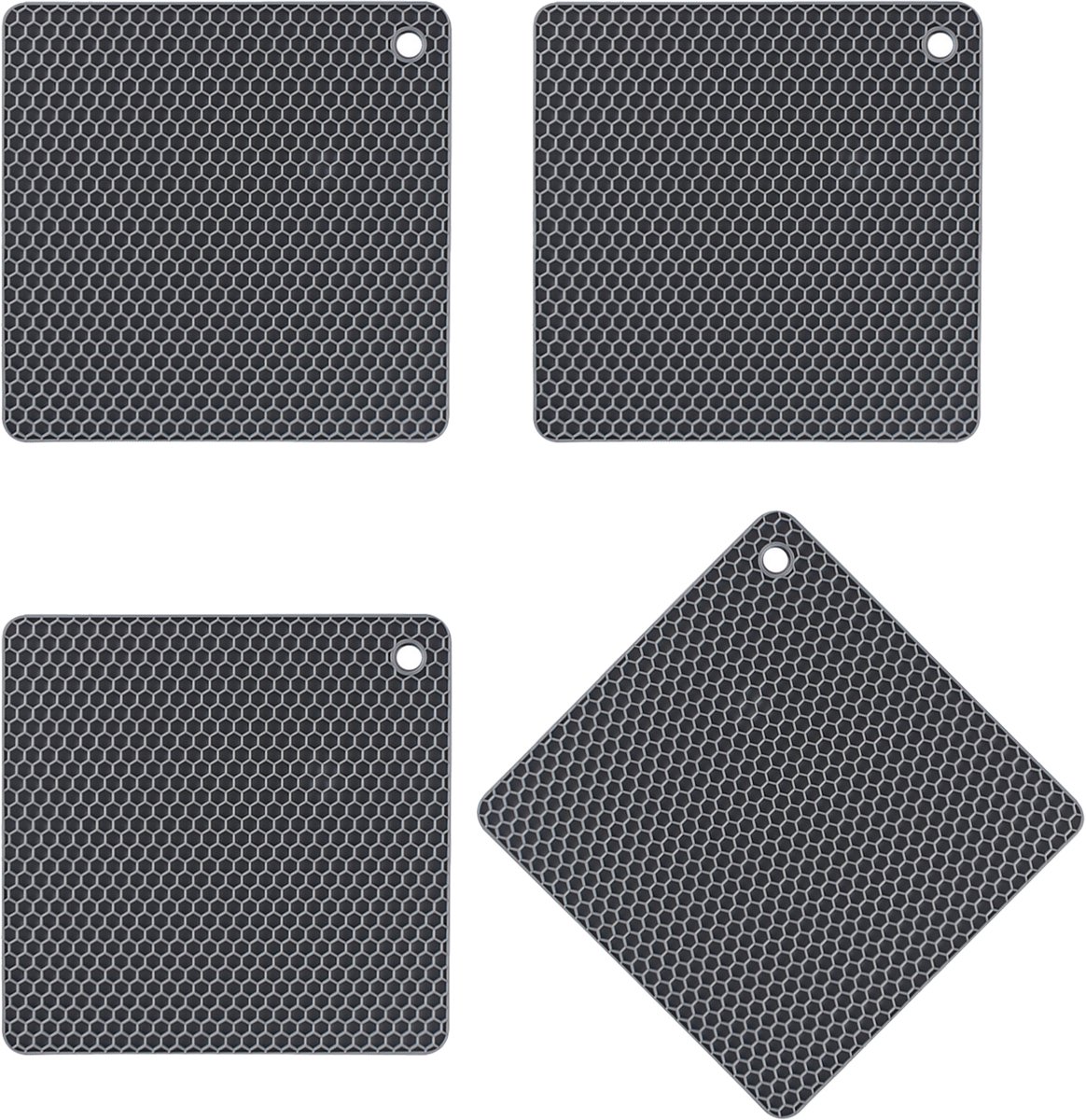 QTTVBTNA - Siliconen pannenlappen - Antislip Placemat - Vierkante honingraat placemat - Veelzijdig - Grijs - 18.5 x 18.5cm - set van 4