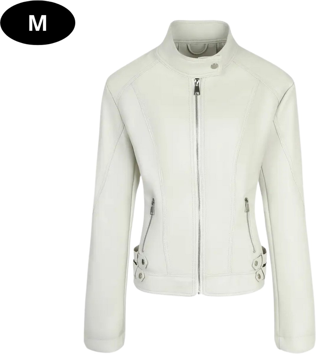 Livano Kunst Leren Jas Leather Jacket Lederen Jas Bomberjack Pilotenjack Blazer Biker Motorjas Motormuis Dames Wit