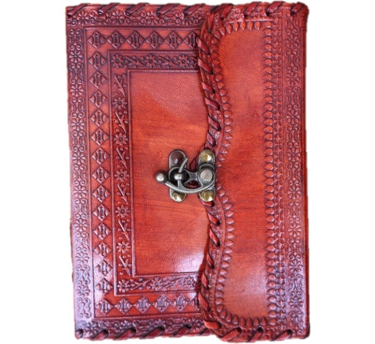 Vintage Leren Dagboek met Haaksluiting - Leren Journal - Handgemaakt - 18cm x13cm