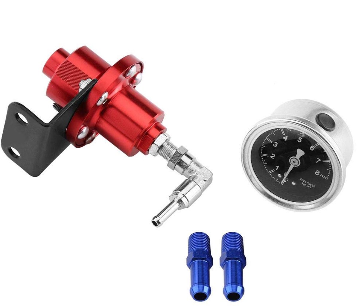 Duokon universele brandstofdrukregelaar, aluminiumlegering FPR brandstofdrukregelaar met meter voor auto-auto(rood)