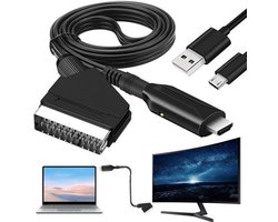 SCART naar HDMI Adapter - Met Voedingskabel - Plug & Play Omvormer - Full HD 1080P/720P - SCART Kabel en HDMI Kabel - Video Adapter - SCART Naar HDMI Converter - Geschikt voor TV HDTV STB VHS VCR PS3 Sky DVD Blu Ray