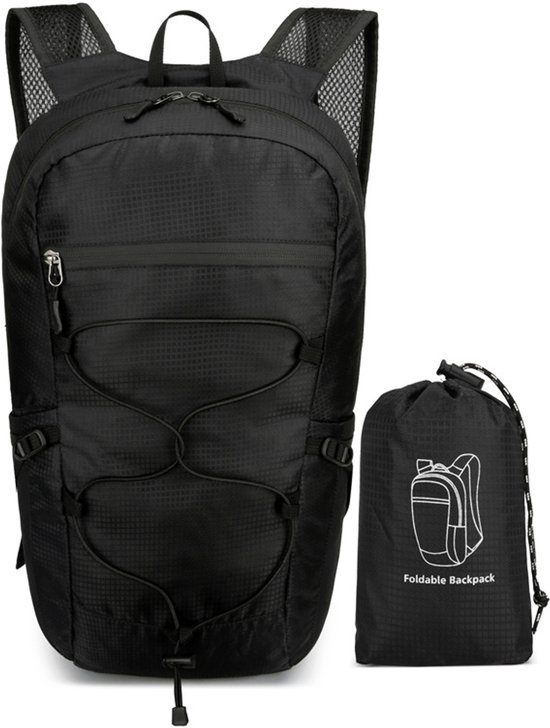 Opvouwbare rugzak - Waterdichte wandelrugzak - Opvouwbare rugzak - Outdoor 15L grote capaciteit reisrugzak - Elegant zwart