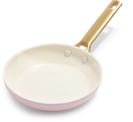 Poêle à induction GreenPan Padova en céramique rose 20 cm - Sans PFAS - Compatible four jusqu'à 200 °C - Lavable au lave-vaisselle - Poignées en acier inoxydable - Rose