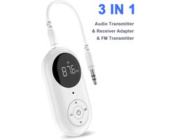 3-in-1 AUX Bluetooth 5.3-adapter, FM Bluetooth 5.3-audio-ontvanger en -zender 3,5 mm AUX draadloze stereomuziekadapter met microfoon voor hoofdtelefoons, luidsprekers en tv's