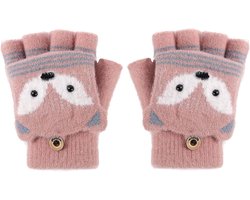 Handschoenen met knoopjes, vingerloze kinderhandschoenen, winter, warme gebreide handschoenen, pluche voering, winterhandschoenen in konijnenlook, one size fits all