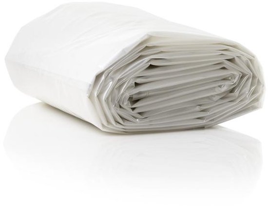 Wit matras opgerold, in plastic verpakt.