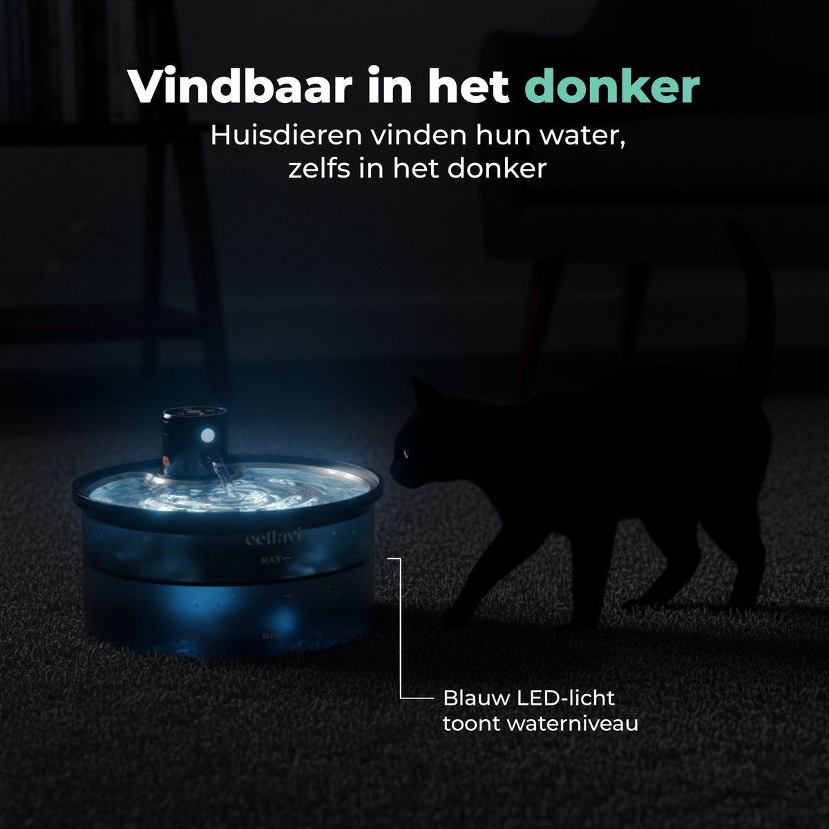 Cellavi R3A-X - Draadloze RVS Drinkfontein Kat met Sensor - Waterfontein voor Kat en Hond met 3 Standen - Kattenfontein 3.2L - 5200mAh Batterij - Fluisterstil thumbnail 3