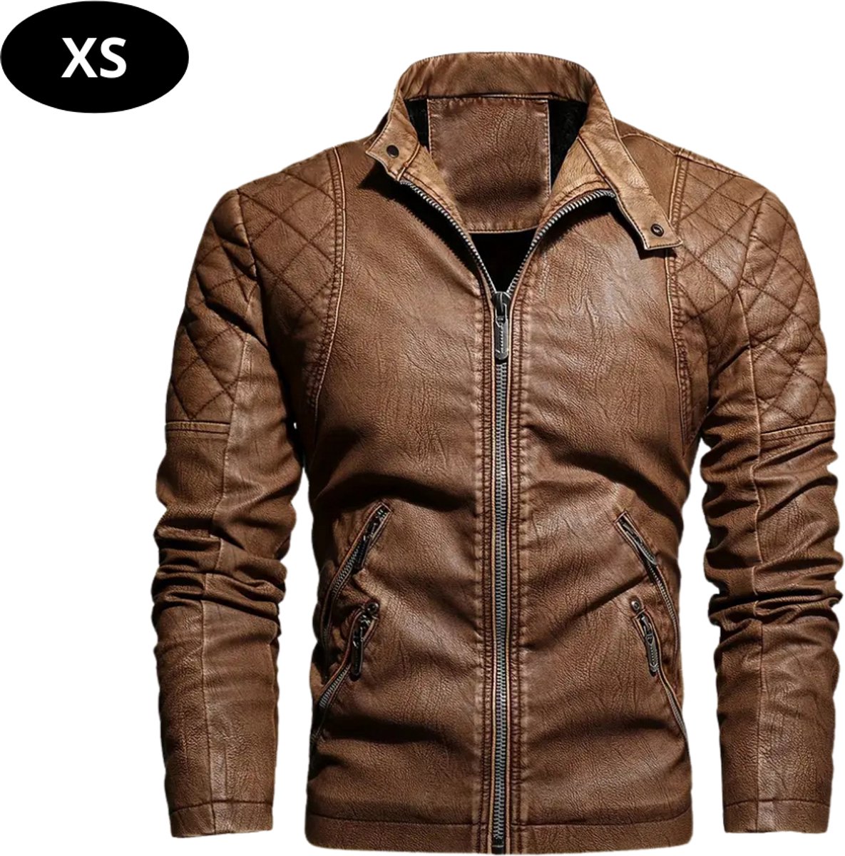 Nivard Kunst Leren Jas Leather Jacket Lederen Jas Bomberjack Pilotenjack Blazer Biker Motorjas Motormuis Heren Bruin