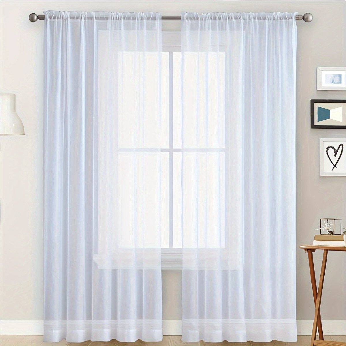 Set van 2 semi-transparante ringgordijnen voor slaapkamer, woonkamer, huis, 140 x 260 cm,Wit