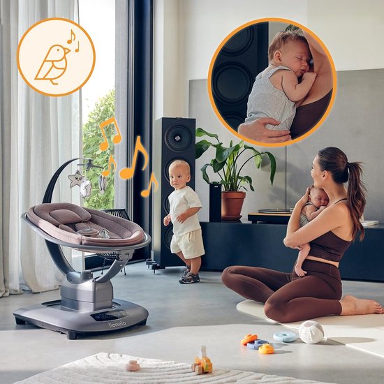 Elektrische Wipstoel voor Baby's tot 9 kg - Multidirectioneel Schommelen - Bluetooth Speaker - Bamboe Bekleding - Afstandsbediening - Verstelbare Rugleuning - 5 Schommelstanden van Merkloos — afbeelding 3