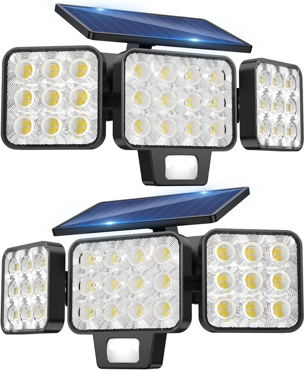 Zonnelampen voor buiten met bewegingssensor - 2 stuks, 120 leds, 3000 lumen, IP65 waterdicht