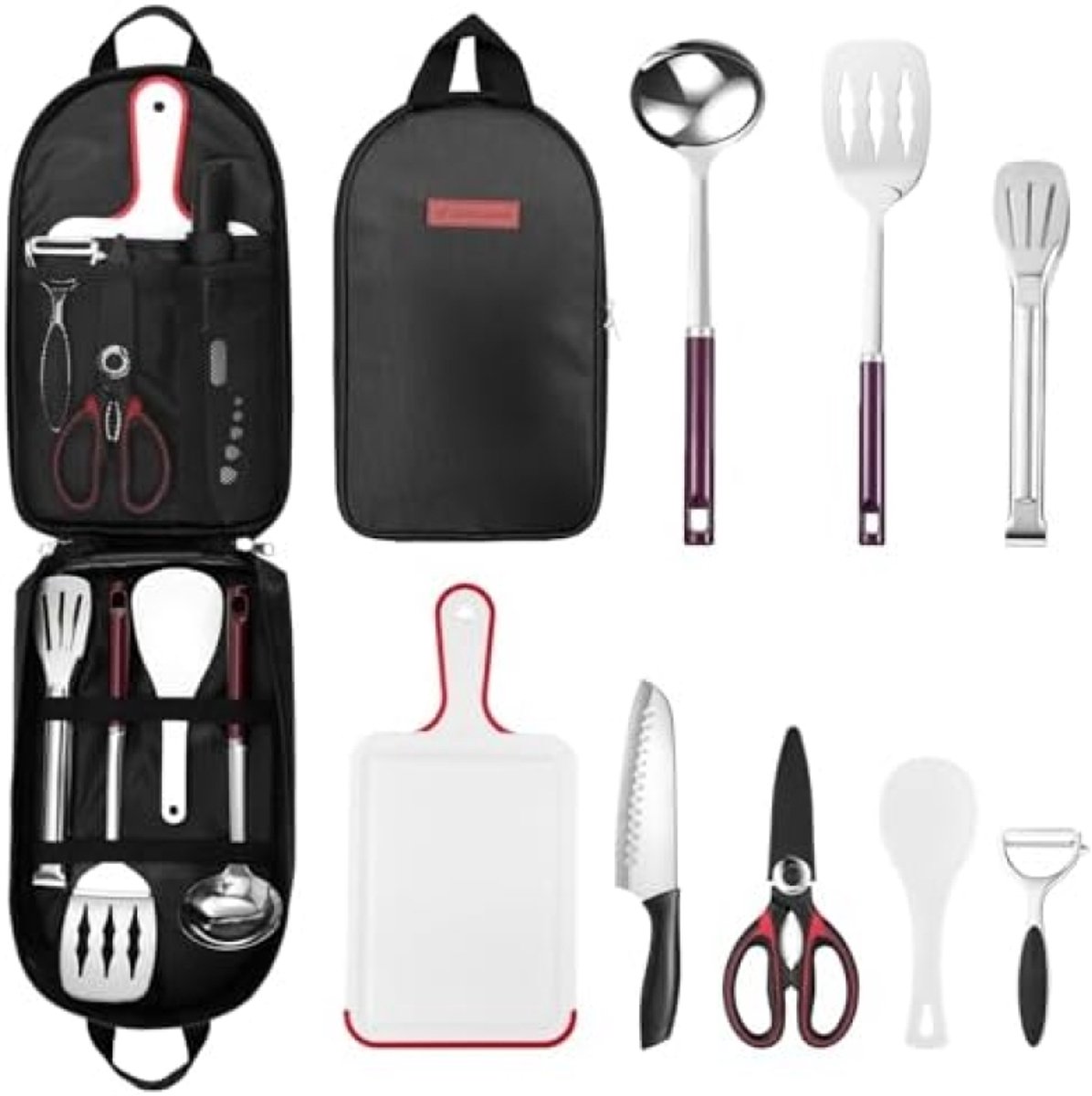 PromoHome Complete Camping Keukenset - 8-delige Draagbare Kookuitrusting met Tas