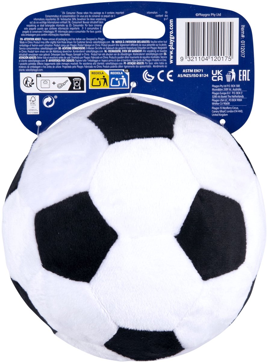 Playgro Baby Pluche Voetbal - Mijn eerste bal - Baby bal - Baby speelgoed - Voetbal Baby - Zachte Baby bal - Rammelaar Baby - Baby bal - Baby Speelgoed - Educatief baby speelgoed - Rammelaar - Zwart Wit - Belletje - 13cm — afbeelding 15