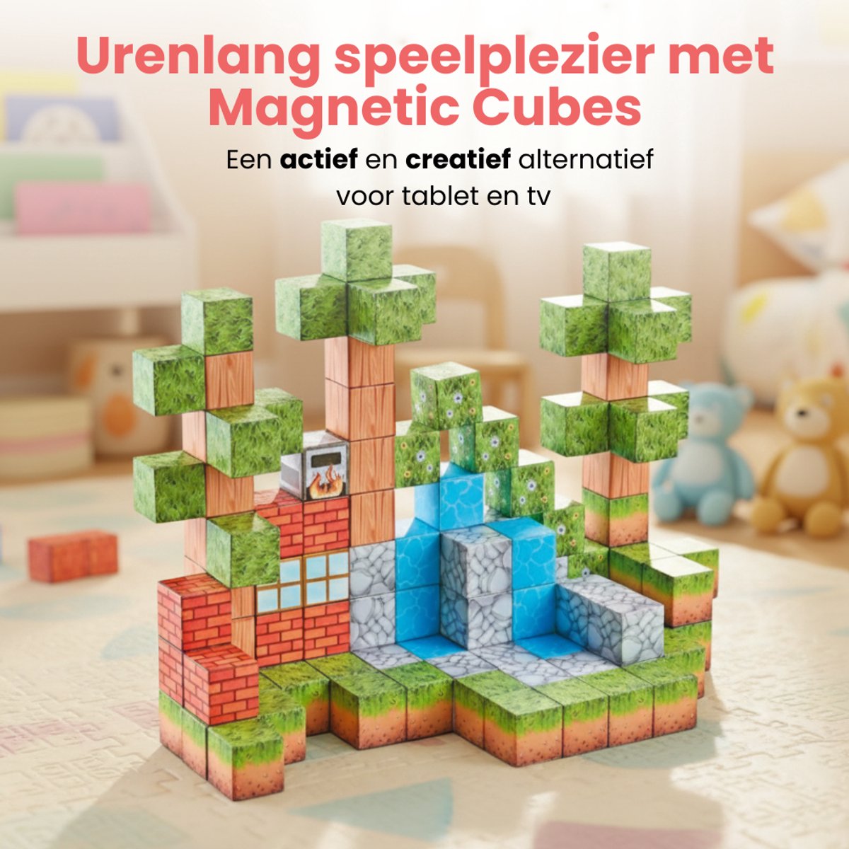 TilesMinds® - Magnetische blokken - 104 stuks - Magnetic cubes - Magnetisch bouwspeelgoed - Magnetisch speelgoed - Magnetic tiles - Magneten speelgoed - Montessori speelgoed - Educatief speelgoed - Magnetische bouwstenen - Craft je eigen wereld — cadeau in Spellen & Speelgoed - foto 4