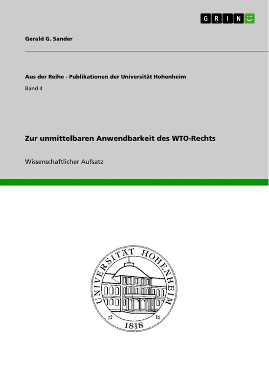 Zur Unmittelbaren Anwendbarkeit Des Wto-Rechts - cover