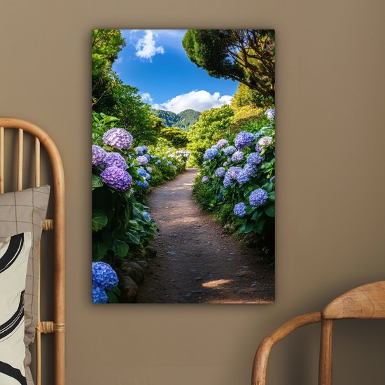 Tableau sur toile 60x90 cm - Décoration murale Hortensia - Chemin - Fleurs - Décoration murale salon - Décoration chambre - Accessoires chambre - Peintures sur toile