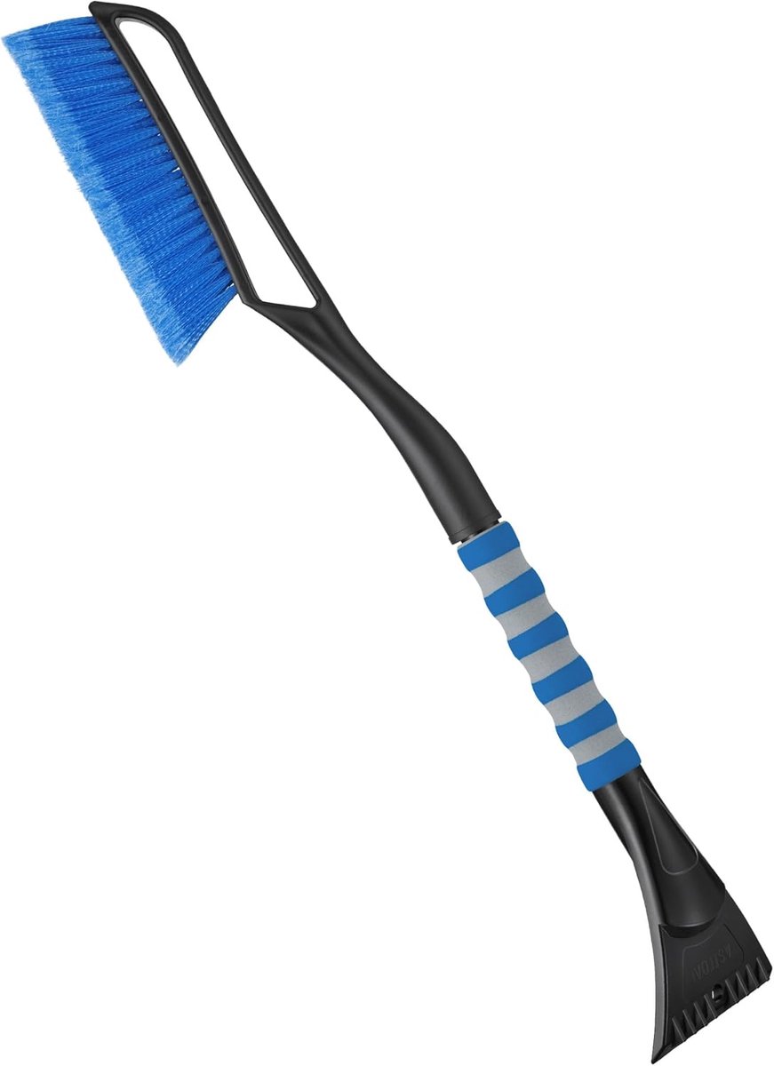 Blauwe 27-inch sneeuwborstel en ijskrabber voor auto's, vrachtwagens, SUV's (robuuste ABS, PVC-borstel, blauw), verwijderbare sneeuwborstel