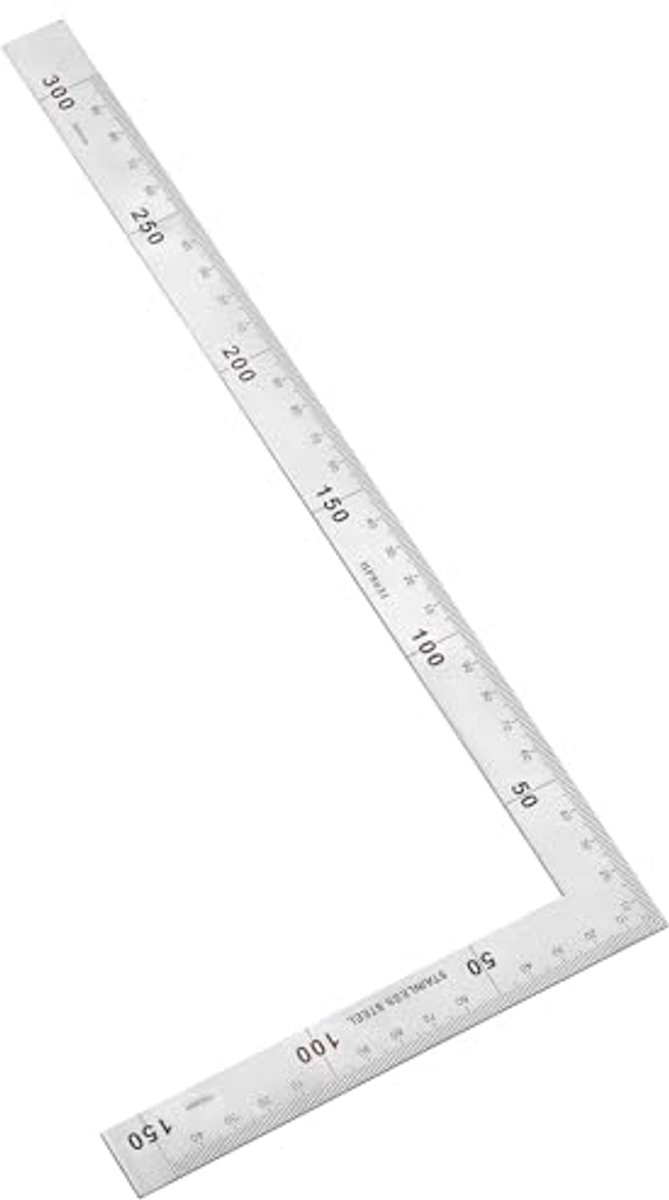 RVS Liniaal in L Vorm Vierkant, 150 x 300 mm, Dubbelzijdig Rechthoekige Liniaal voor Kantoor, Bouw en Houtbewerking