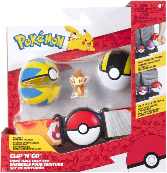 Pokémon - Clip 'N' Go Poke Ball Belt Set Chimchar with Quick Ball, Ultra Ball, & Fire-type Themed Belt
