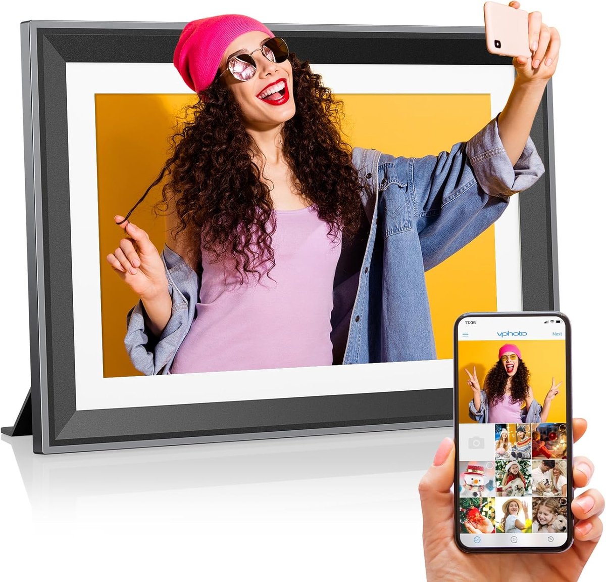 Digitale Fotolijst 10 inch met WiFi en 16 GB Geheugen - HD IPS Touchscreen met Slideshow en Real-time APP Upload