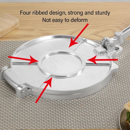 Tortilla Pers - Pizzadeeg Maker - Traditioneel Gebak Maken - Handmatig Aluminium - 16 cm - Zilver — afbeelding 5
