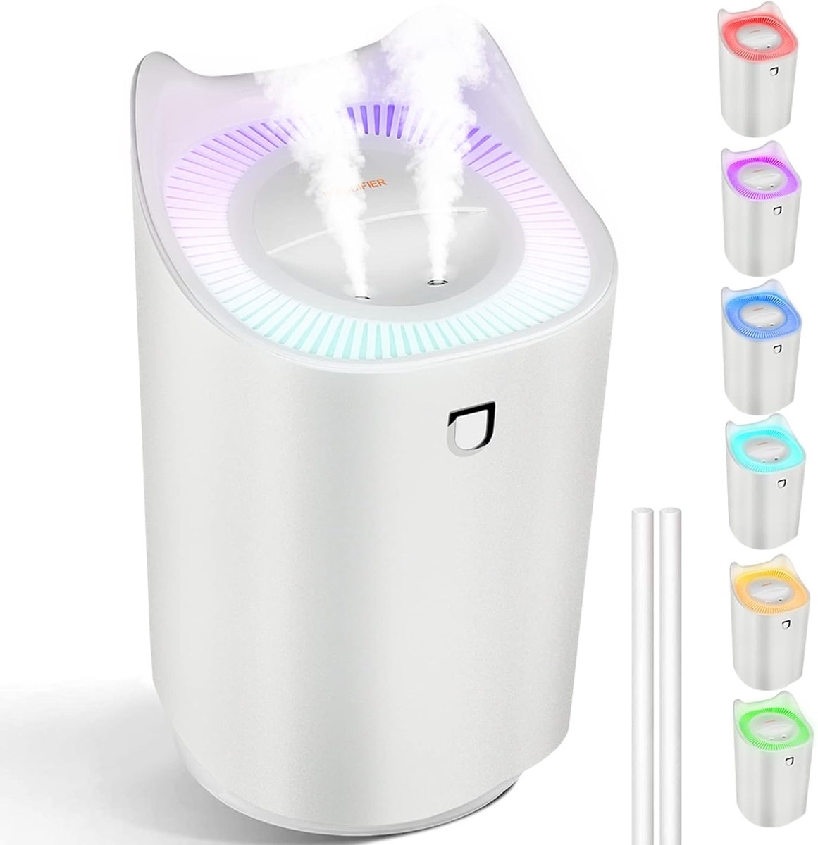 Stille baby luchtbevochtiger - 3L 24 uur ultrasone aroma diffuser - Automatische uitschakeling met kleurrijke verlichting - 2 mondstukken en 3 standen voor slaapkamer - kantoor en auto (wit)
