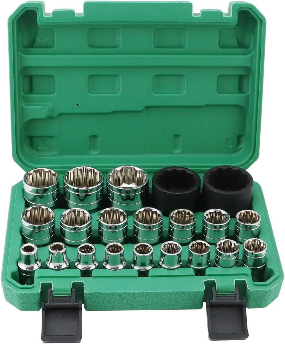 21-delige dopsleutelset 1/2" 8-36mm 12-kant doppen