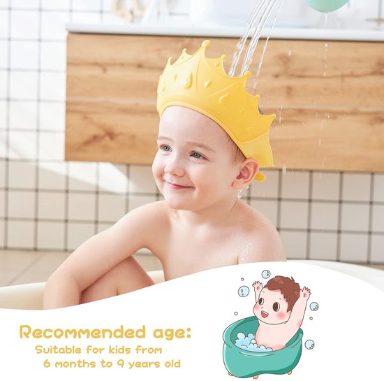 Babybadmutsje, kinderbadmutsje, oog- en oorbeschermingsmutsje voor kinderen van, schattige kroonvorm maakt babybadje leuker (geel) — afbeelding 4