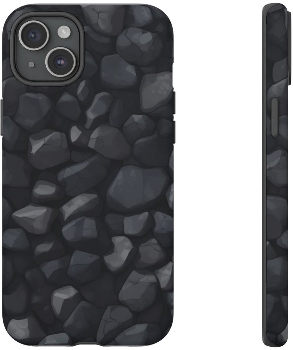 Donkergrijs Steentextuurpatroon – Telefoonhoesje Geschikt voor iPhone 15 Plus