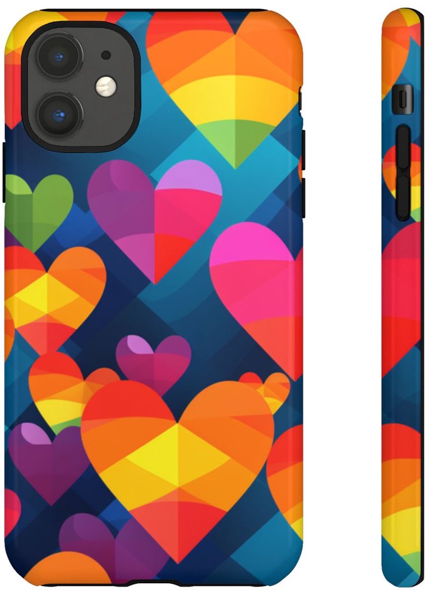 Kleurrijk Geometrisch Hartenpatroon – Telefoonhoesje Geschikt voor iPhone 11