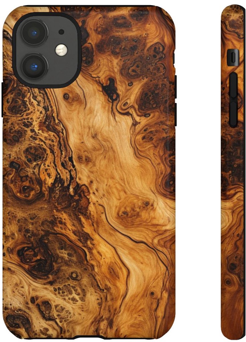 Luxe Burlhoutstructuur met Glanzende Afwerking – Telefoonhoesje Geschikt voor iPhone 11