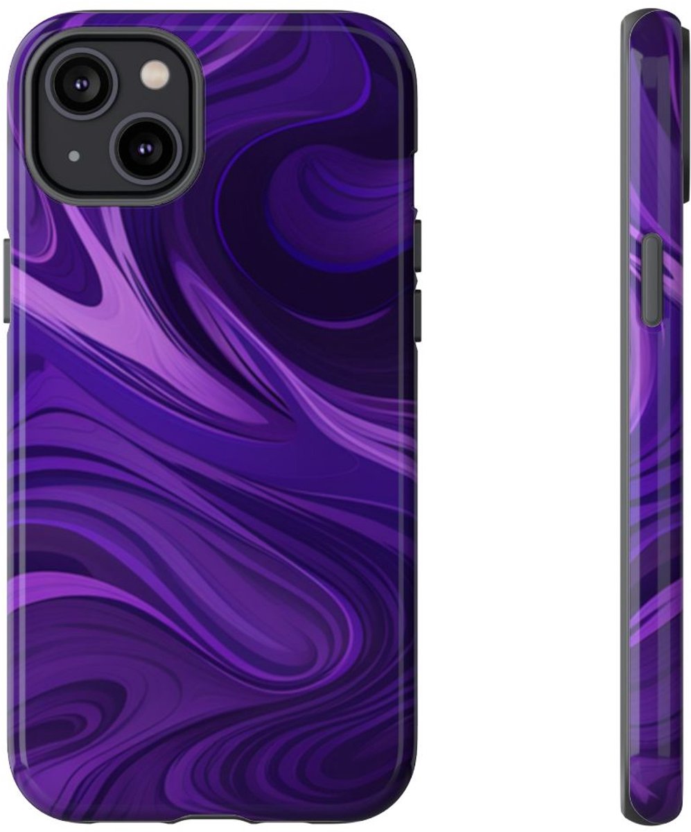 Paarse Abstracte Golfpatroon – Telefoonhoesje Geschikt voor iPhone 14 Plus