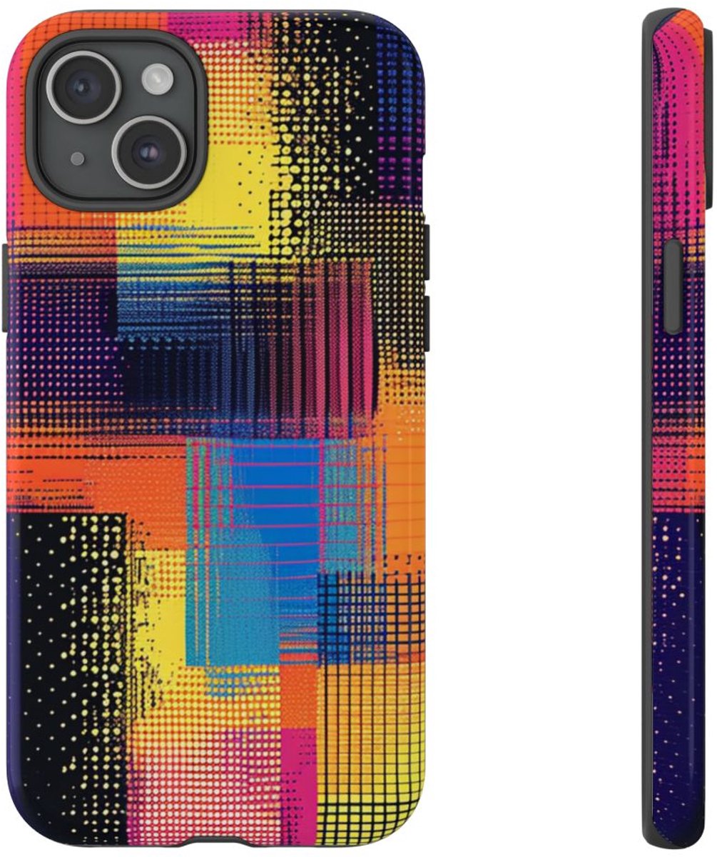 Kleurrijk Abstract Pixelpatroon – Telefoonhoesje Geschikt voor iPhone 15 Plus